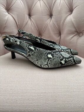 a new day Black & White Snake-Print Pointed Slingback Heels